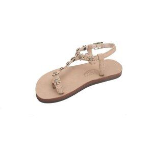 RAINBOW Delilah - Black Toe Loop Side Flower Strap Ankle Buckle- SIZE 6